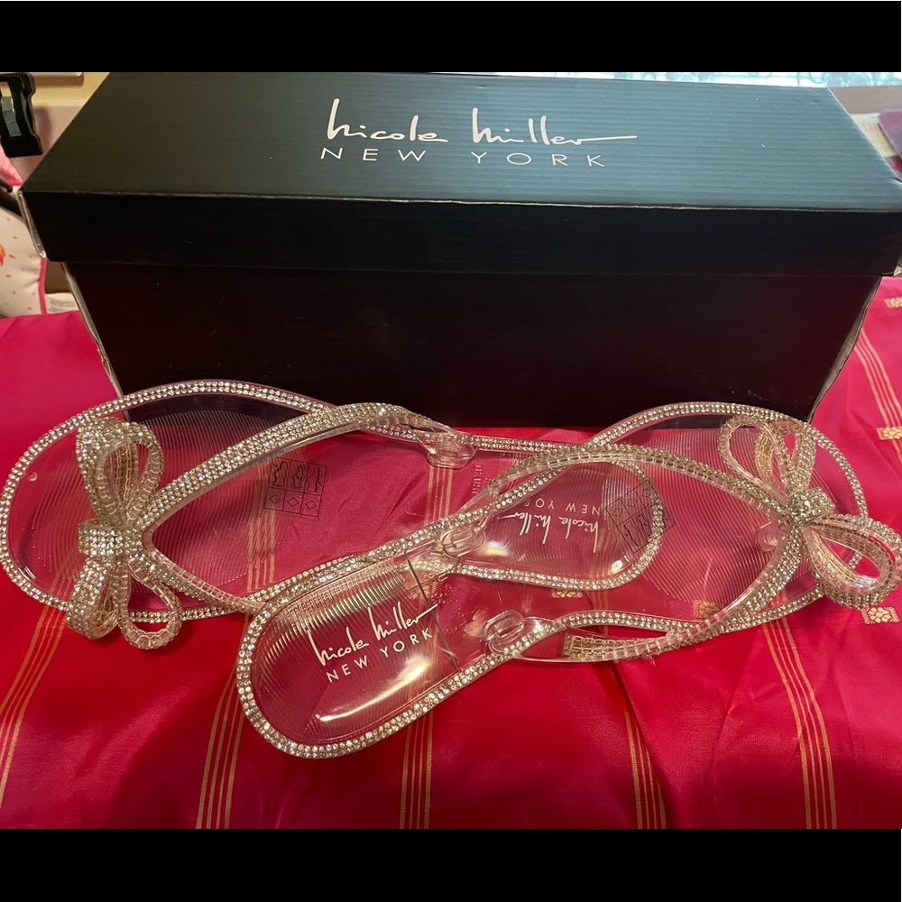 Nicole Miller Jelly Sandals with Rhinestone Bow